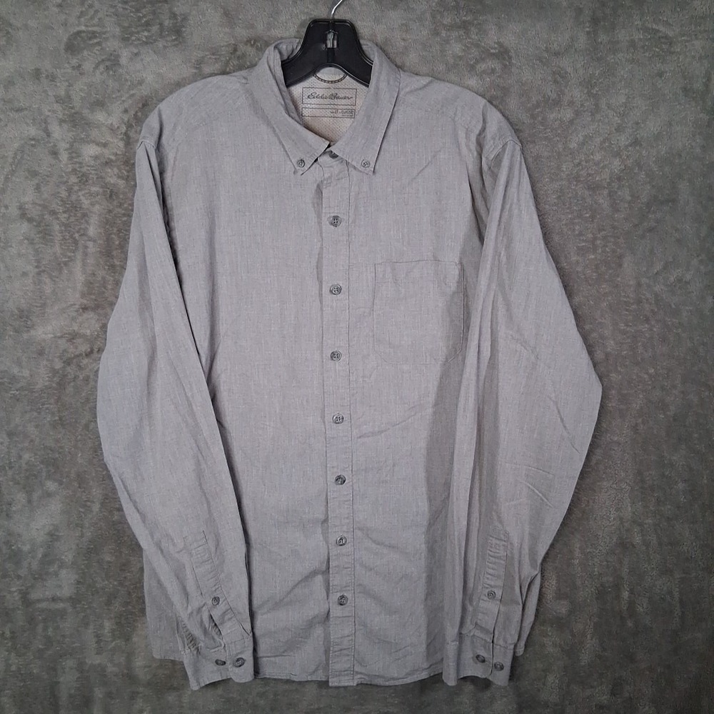 Eddie Bauer Button Down Venture Shirt Mens Size Large Tall Gray Long Sleeve